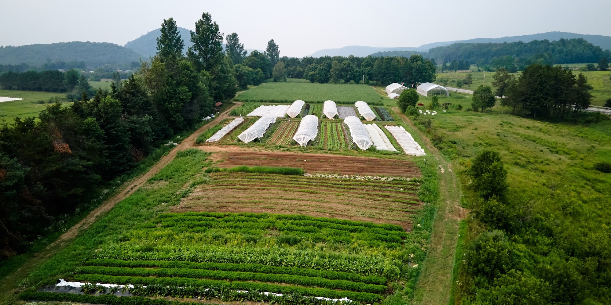Aerial view of a small-scale farm